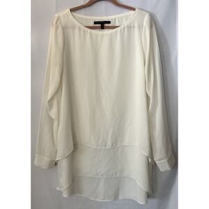 White House Black Market Women's Sheer Layered Ivory Blouse 12 Business Casual